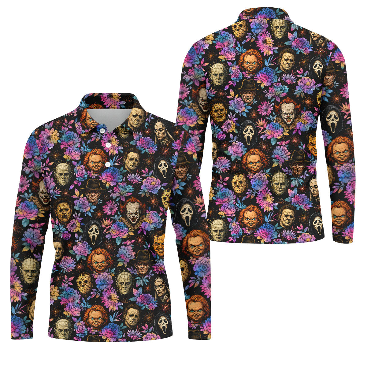 Floral Horror Character Halloween Golf Shirt, Golf Shirts For Men, Mens Golf Apparel