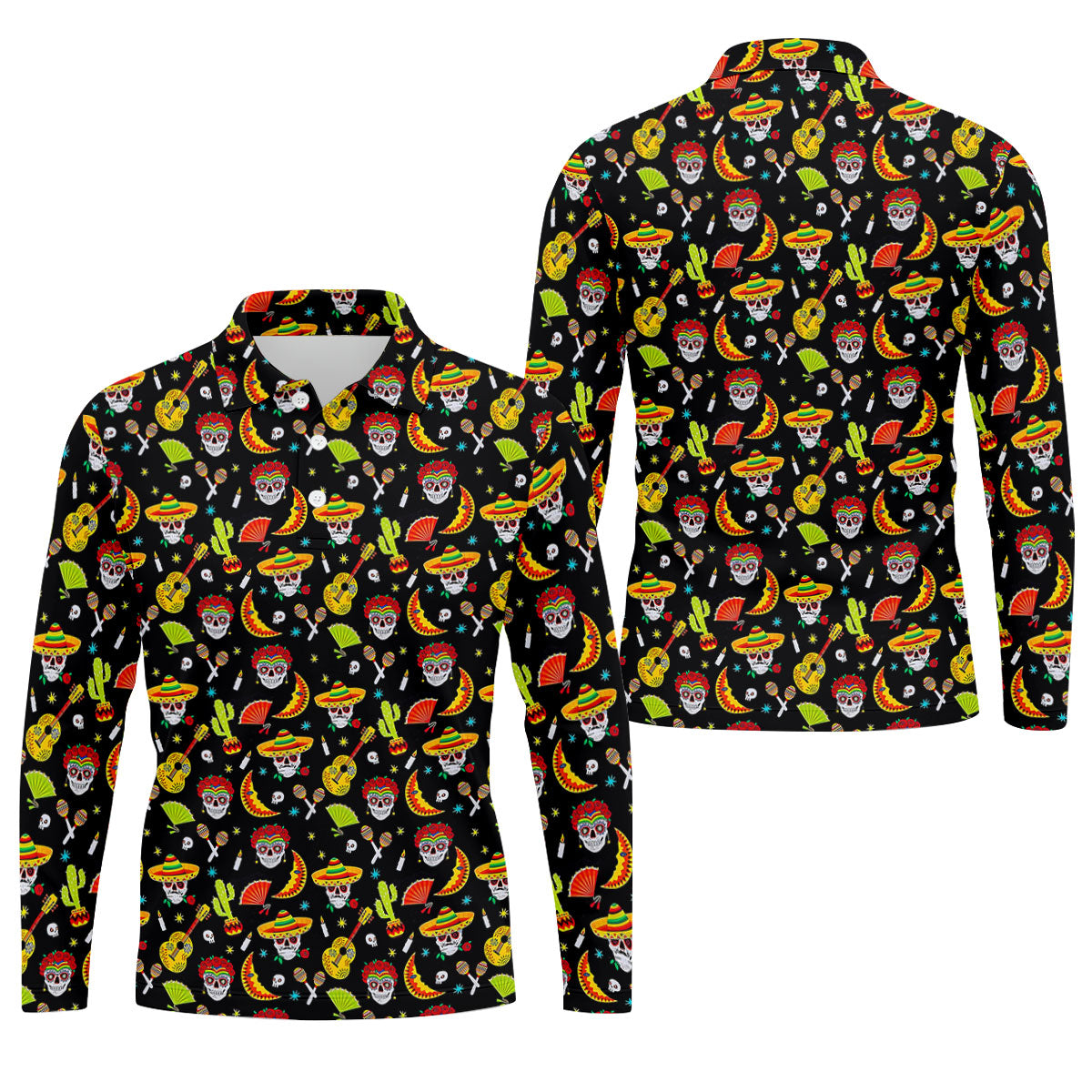 Day Of The Dead Mexican Symbols Cinco De Mayo Celebration Fiesta Themed Golf Shirts For Men