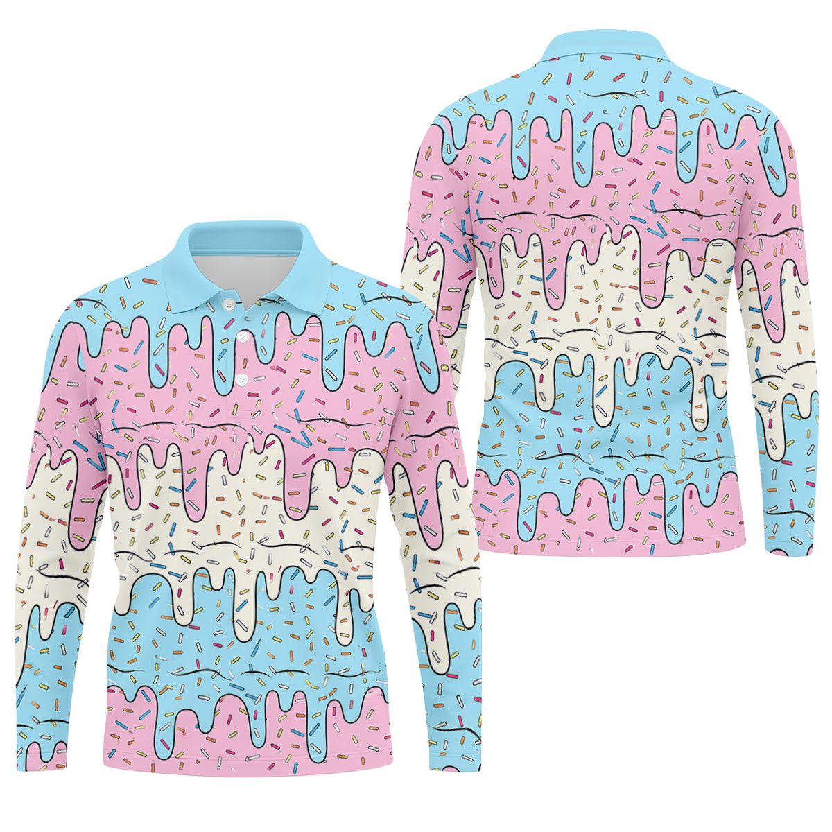 Ice Cream Drip Hawaiian Golf Shirt, Summer Sweets Men's Golf Shirt, Polo Shirts For Men