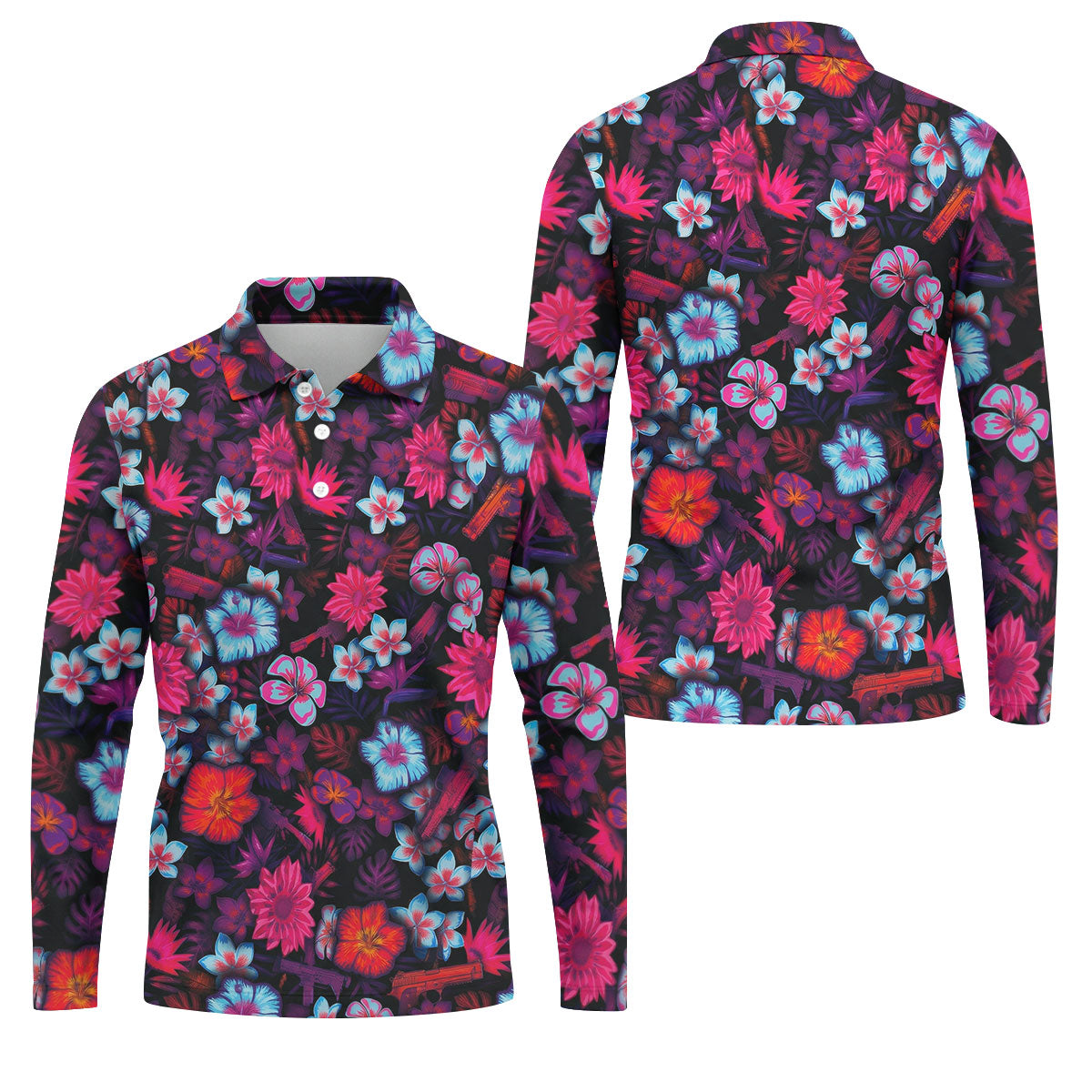 Colorful Hibiscus Tropical Floral Hawaiian Golf Shirt, Summer Vibe Golf Shirts For Men