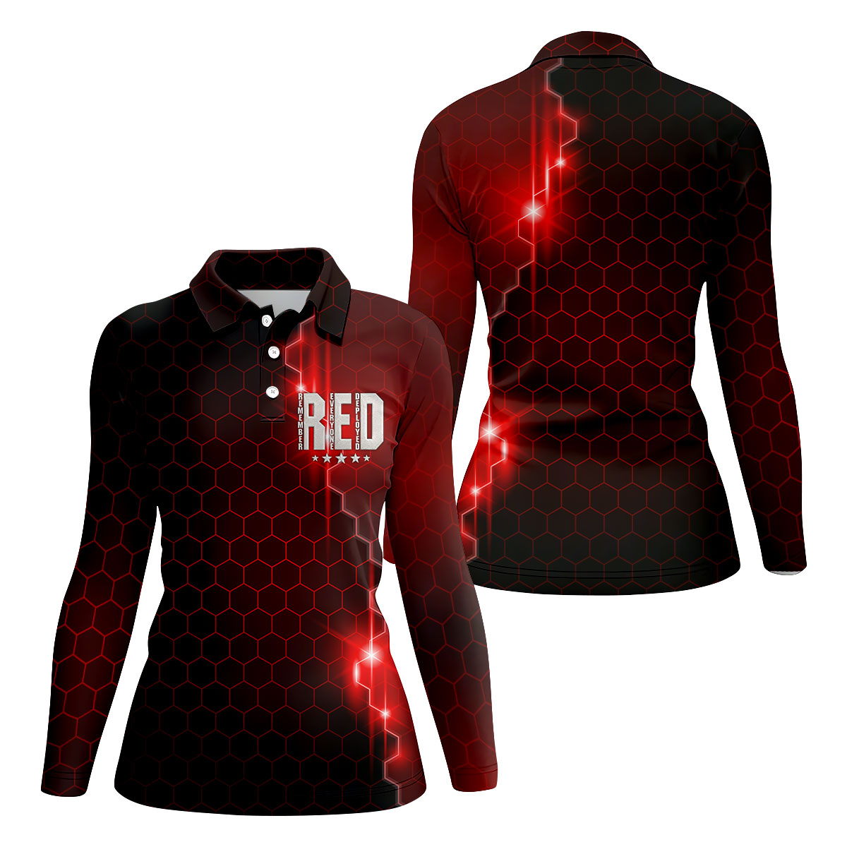 Remember Everyone Deployed Hexagonal Gradient 4th Of July Golf Shirt, 250 Years Women's Golf Tops