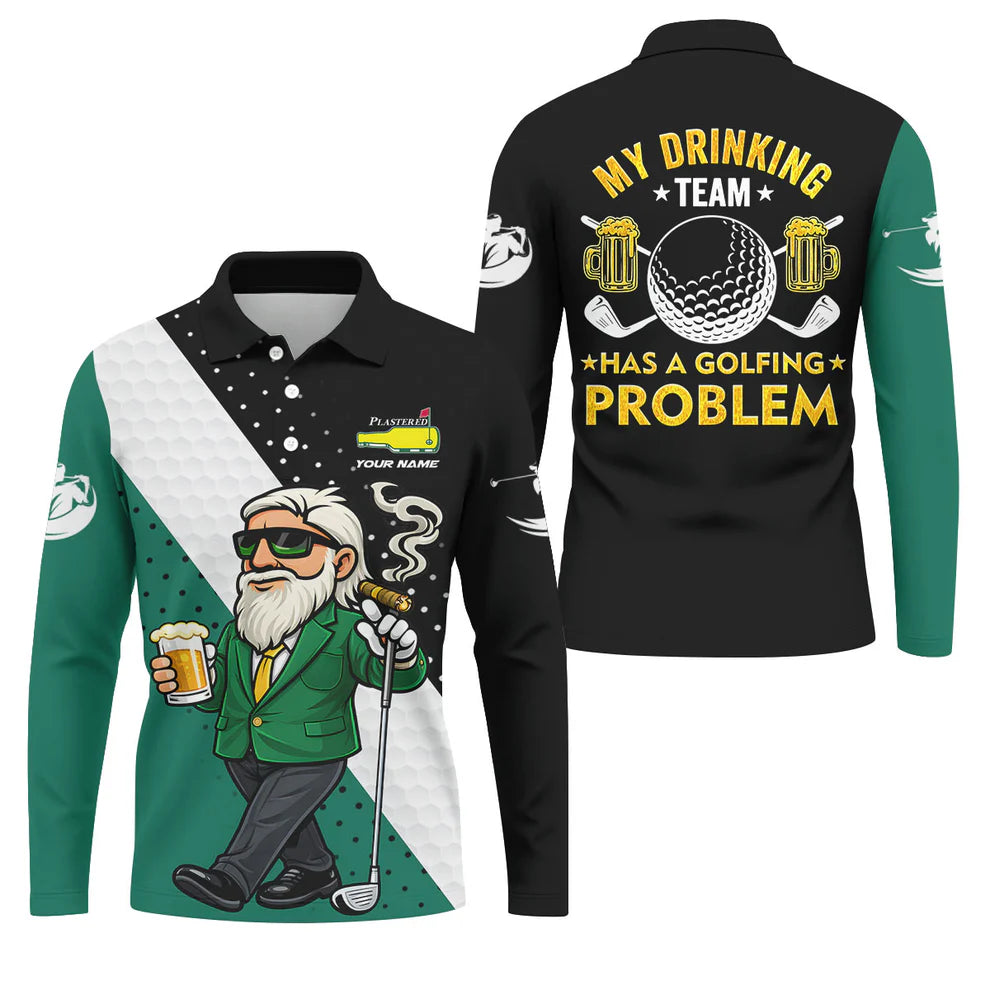 My Drinking Team Has A Golfing Problem Plastered Beer Bottle Logo Golf Tops For Men, Golf And Beer Fun Golf Shirt