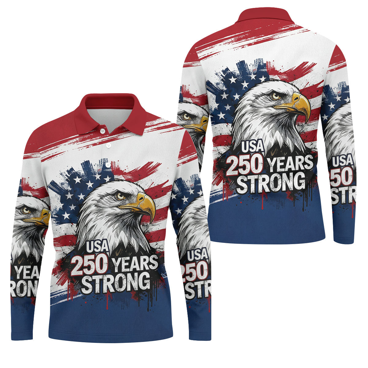 USA 250 Years Strong Bald Eagle American Flag Golf Shirt, Patriotic 4th Of July Golf Shirts For Men