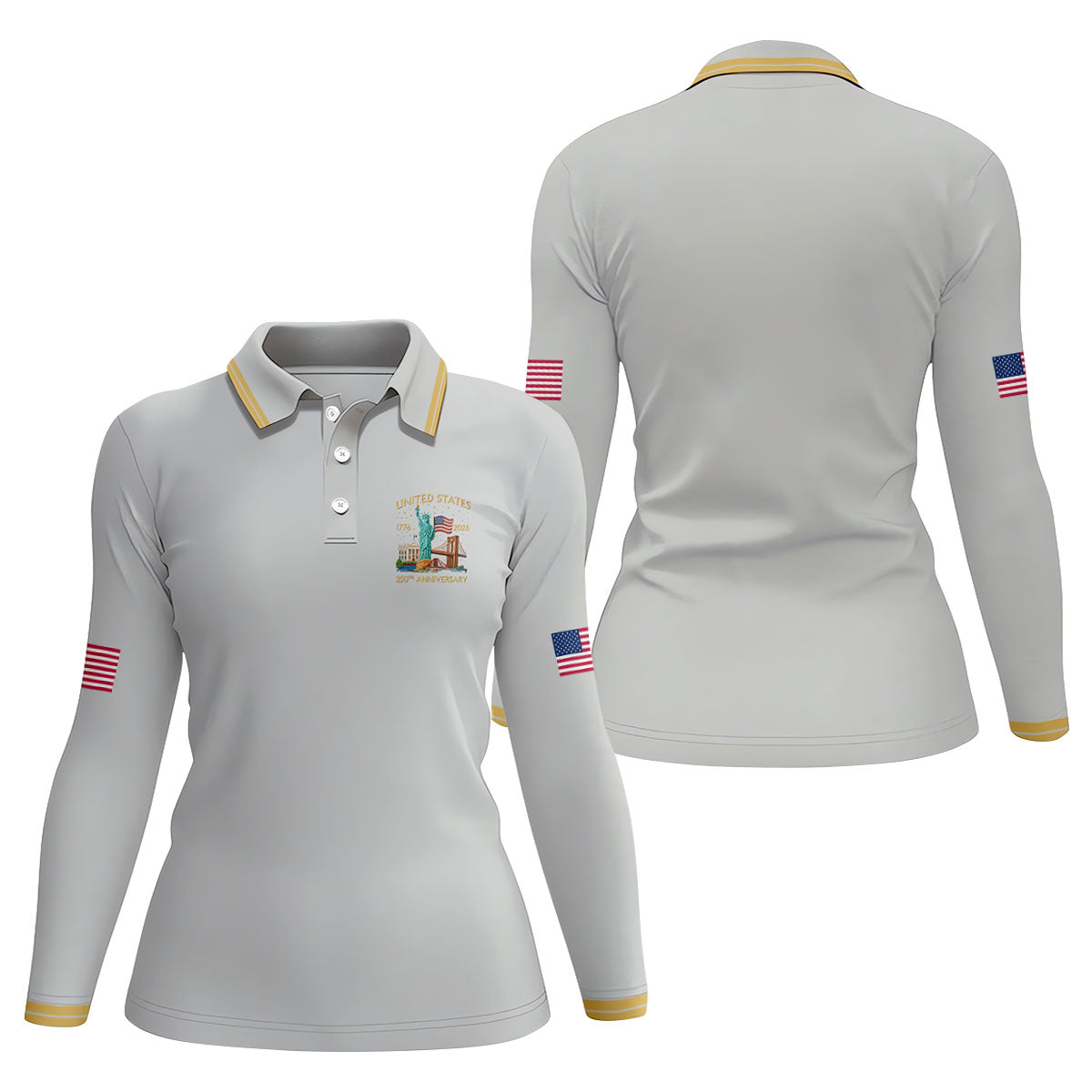 American Symbols Grey Patriotic Golf Shirt, US 250 Years 4th Of July Golf Shirt For Women