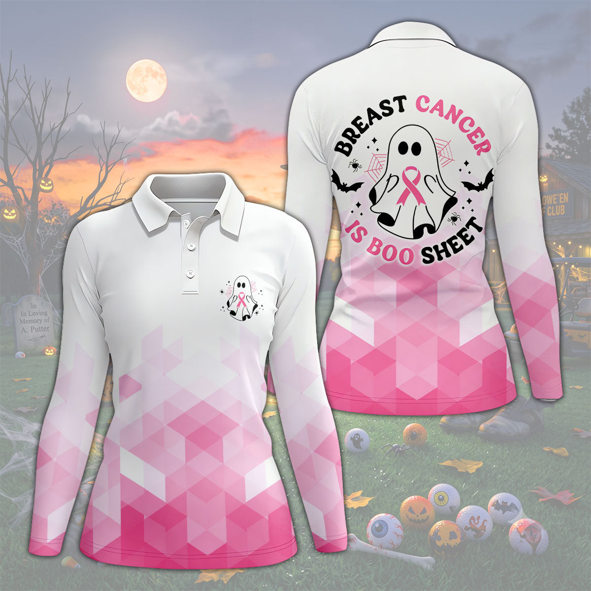 Breast Cancer Is Boo Sheet Horror Character Polo Shirt, Golf Polo For Women, Printed Golf Shirt