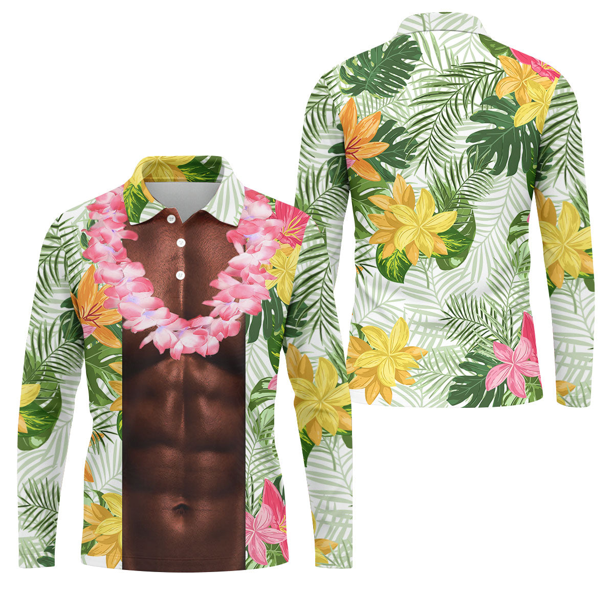 Dark Skin Tropical Muscle Chest Hawaiian Golf Polo Shirt, Polo Shirts For Men, Mens Golf Apparel