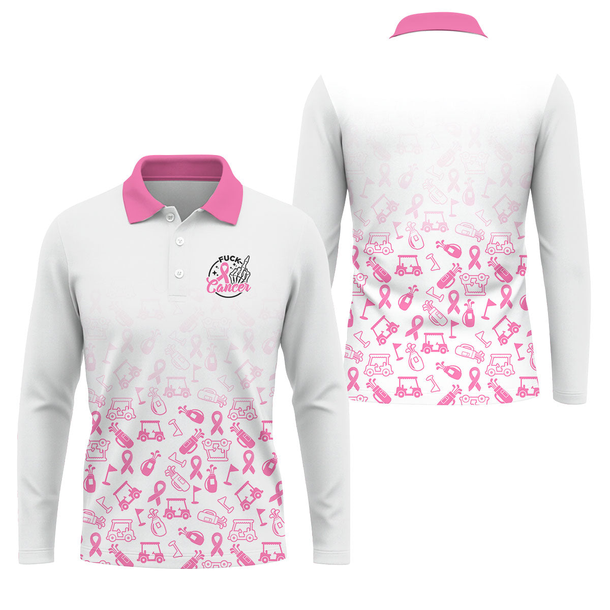 Fuck Cancer Pink Ribbon Breast Cancer Polo Shirt, Mens Polo Shirts, Golf Apparel For Men