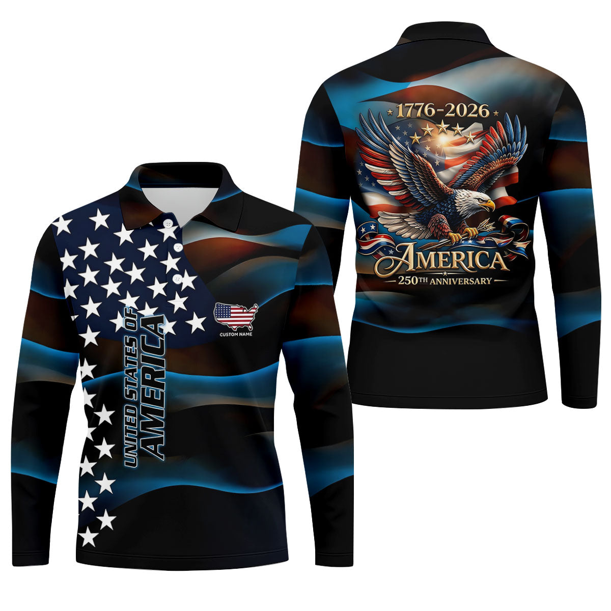 Red White Blue Bald Eagle Patriotic Golf Shirt, America 250th Anniversary Golf Shirts For Men