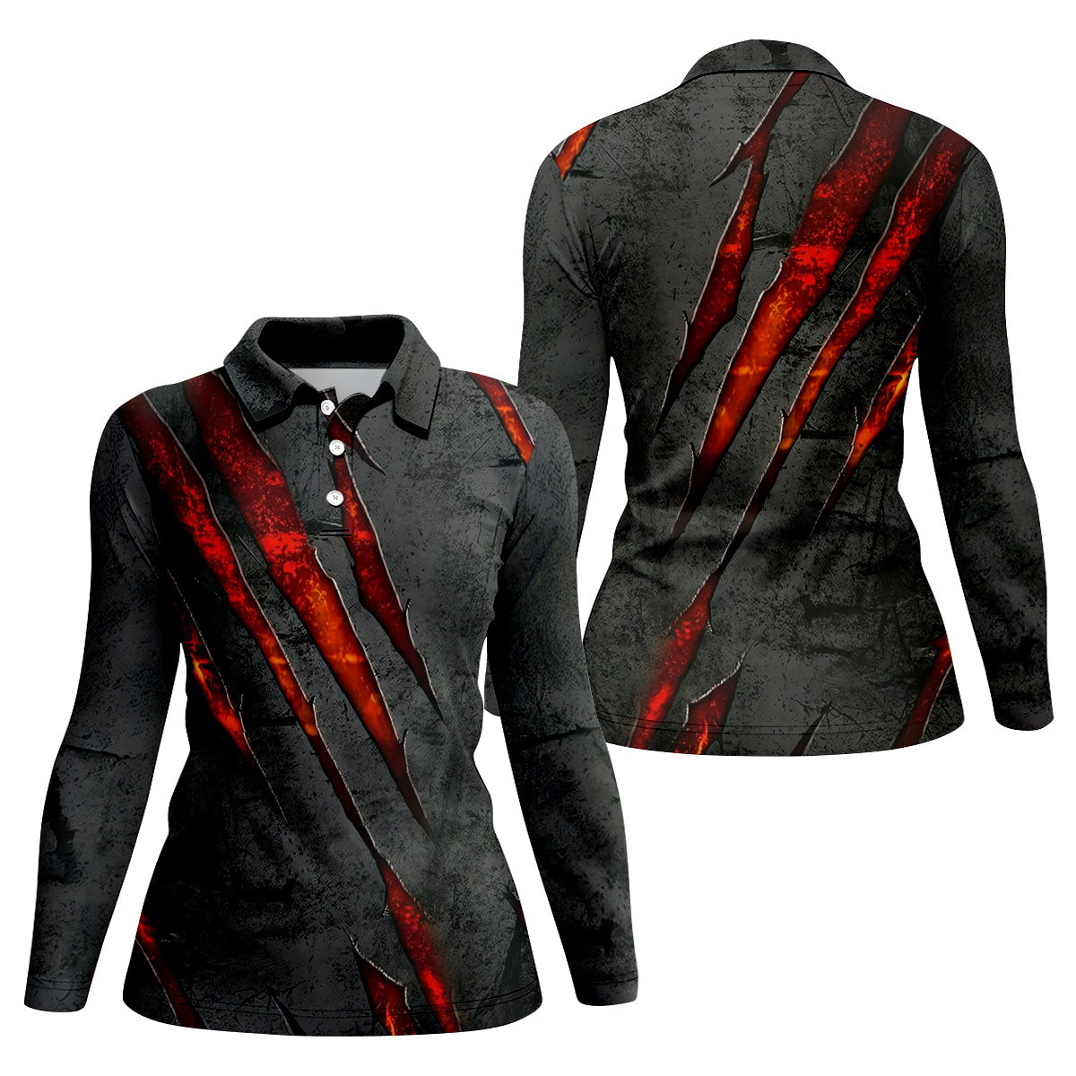 Red Claw Marks Hawaiian Golf Shirt, Scratch Print Women's Golf Tops, Ladies Golf Shirts