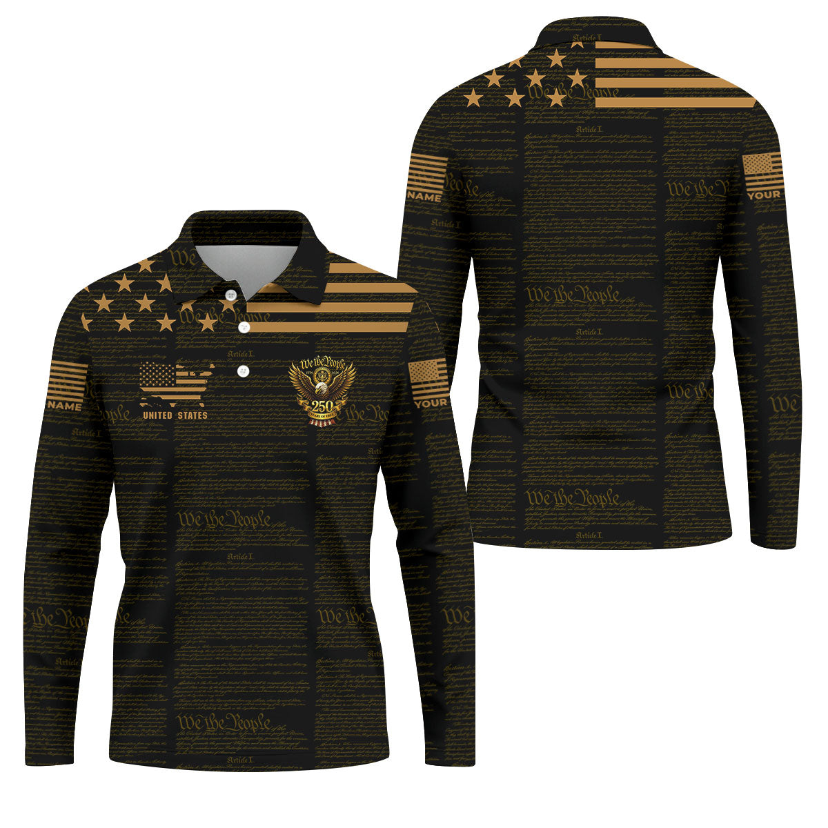 We The People Black And Gold Patriotic 4th Of July Golf Shirt, 250 Years Of Free Golf Shirts For Men