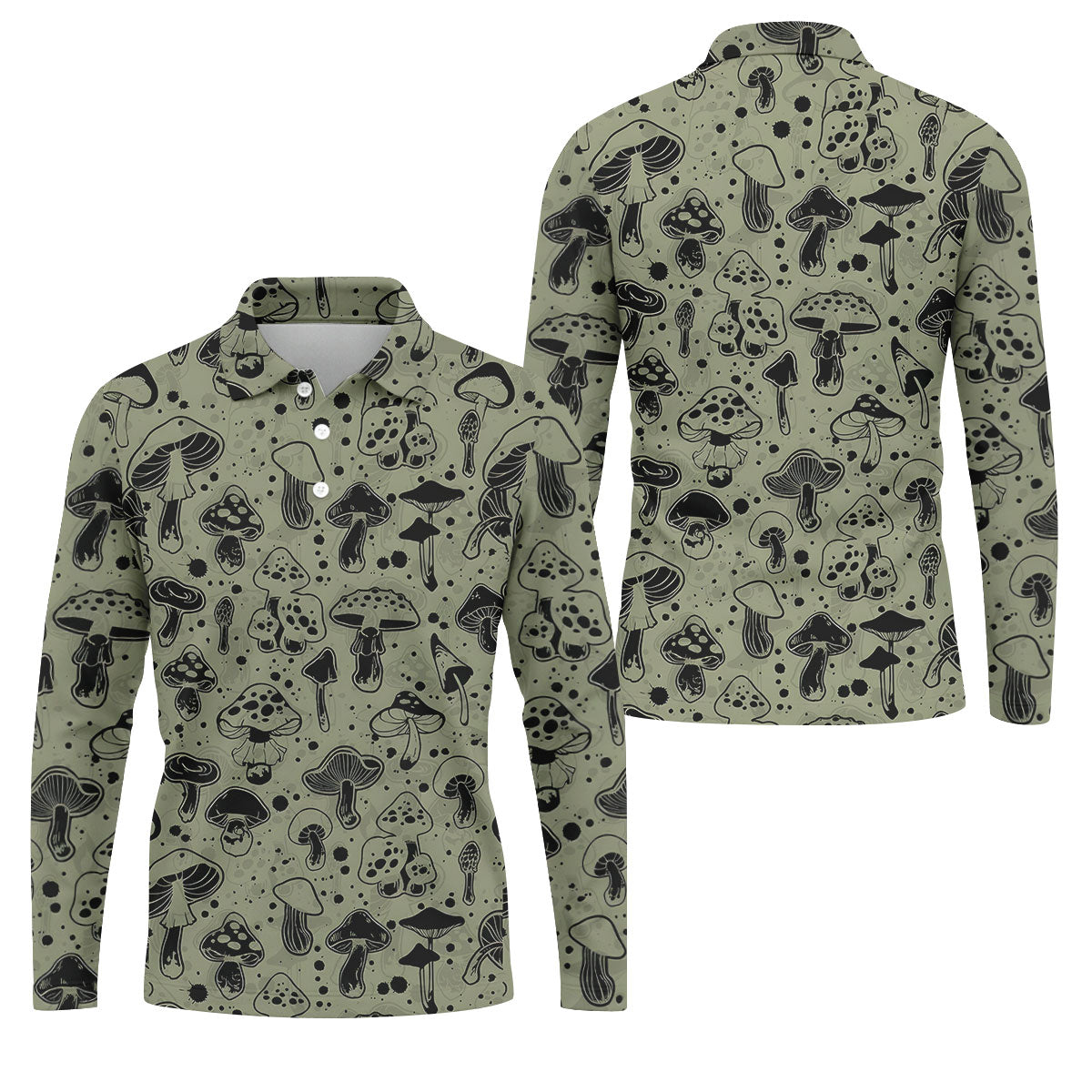 Vintage Mushroom Sketch Pattern Hawaiian Golf Shirt, Printed Golf Shirts, Golf Apparel For Men