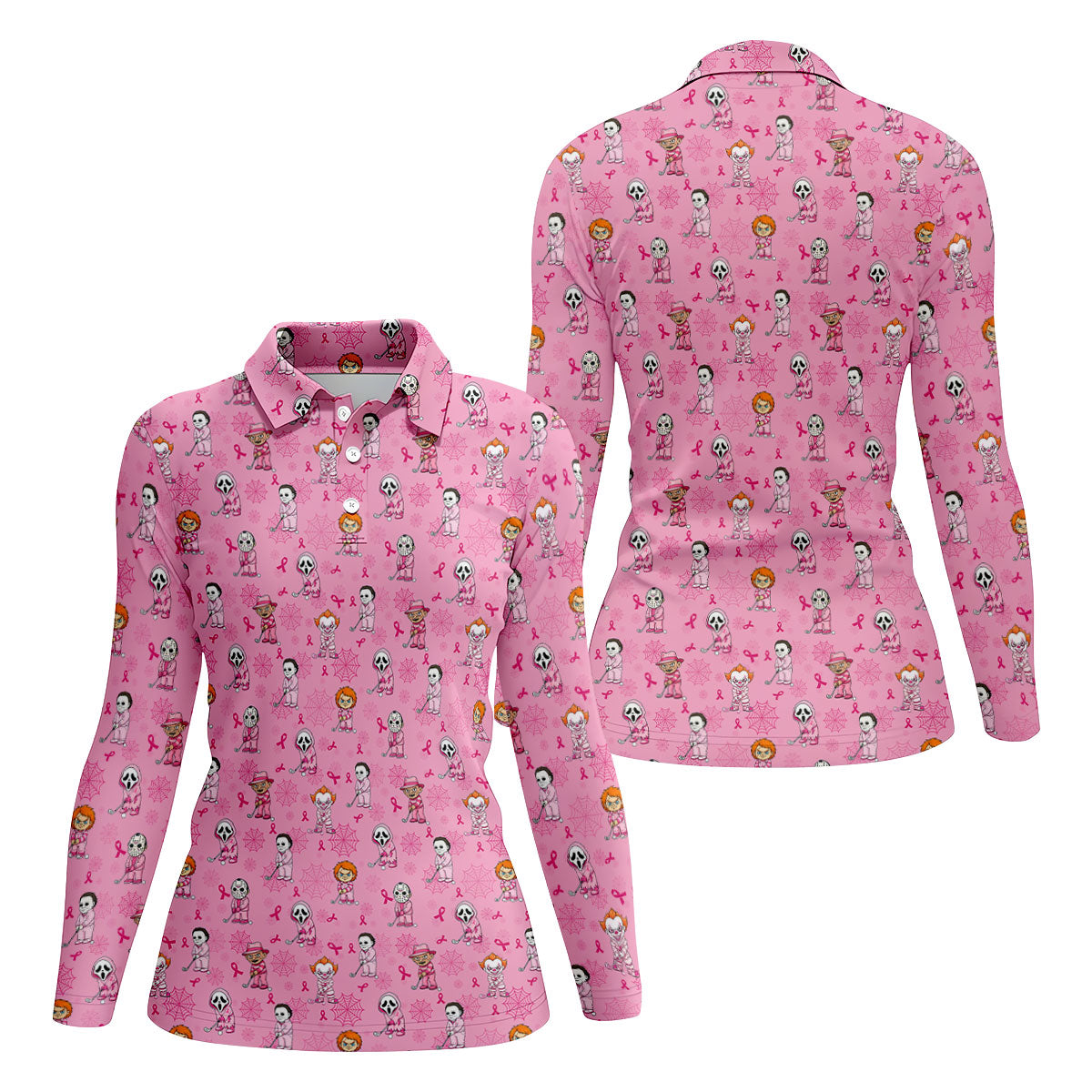 Pink Halloween Horror Breast Cancer Polo Shirt, Women's Golf Polo, Golf Tops For Women