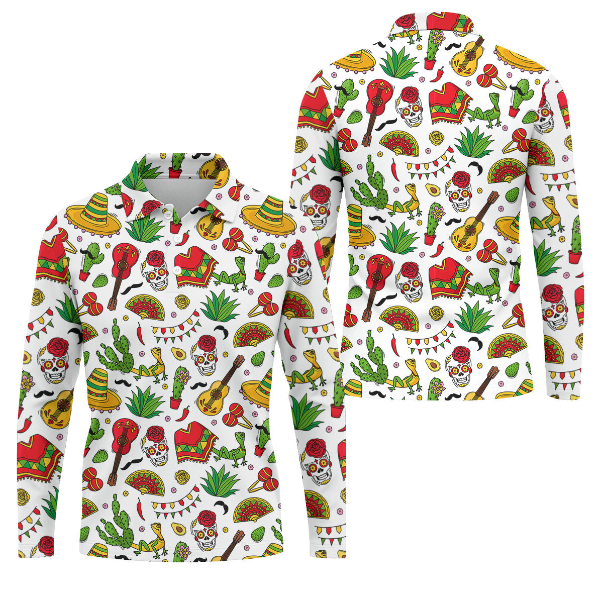 Mexican Instruments Funny Cacti Golf Tops For Men, Cinco De Mayo Celebration Golf Shirts For Men