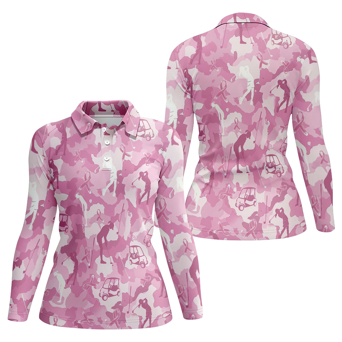 Pink Camo Golfer Breast Cancer Ribbon Polo Shirt, Ladies Golf Tops, Women’s Golf Polo