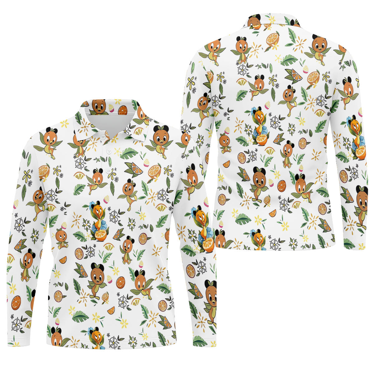 Orange Bird Floral Citrus Golf Polo Shirt, Printed Golf Shirts, Hawaiian Golf Shirt