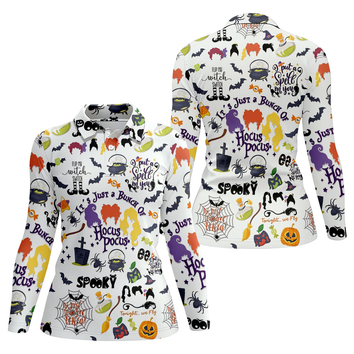 Halloween Witch Pattern Golf Polo Shirt, Golf Polo For Women, Womens Golf Apparel