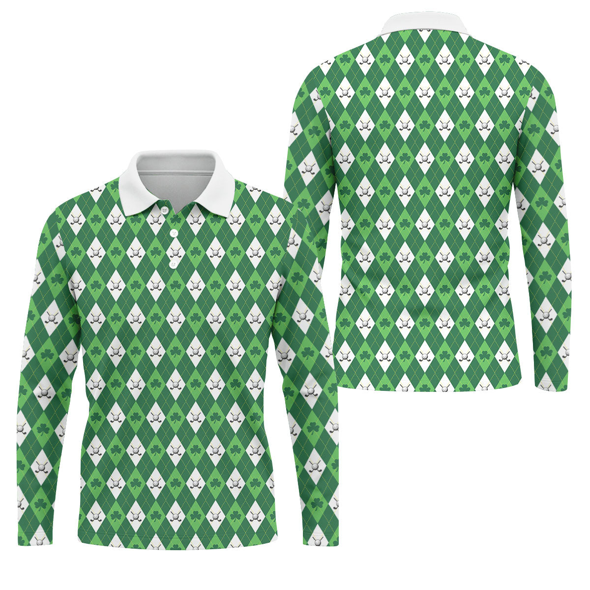 St Patrick's Day Shamrock Argyle Pattern Green And White Argyle Golf Shirt, Polo Shirts For Men, Golf Shirts For Men