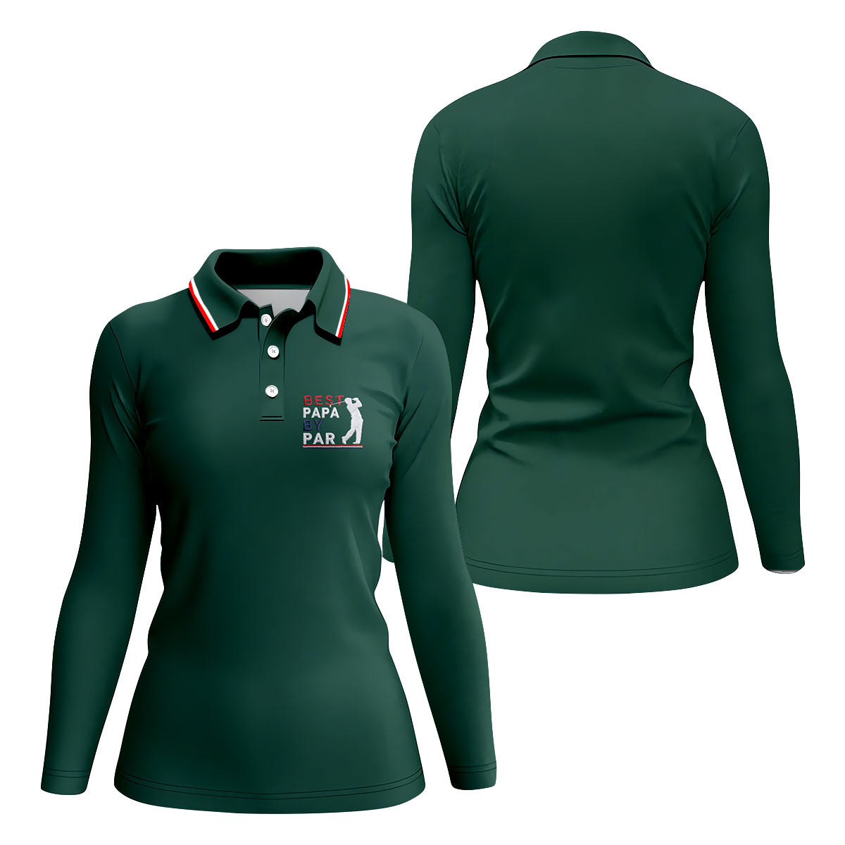 Green Best Papa By Par Embroidered Golf Polo Shirt, Ladies Golf Shirts, Golf Tops For Women
