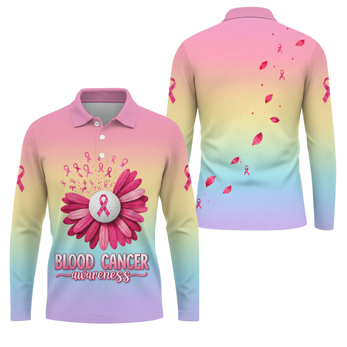 Blood Cancer Awareness Flower Golf Polo Shirt, Mens Golf Shirts, Golf Apparel For Men