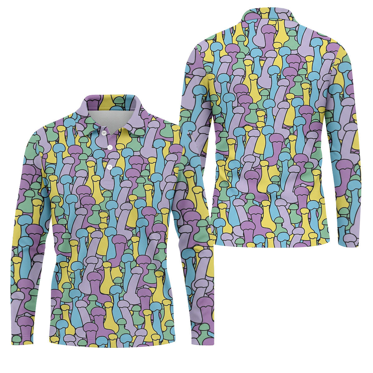 Funny Colorful Adult Humor Pattern Polo Shirt, Mens Golf Shirts, Golf Apparel For Men
