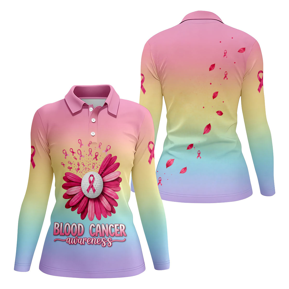Blood Cancer Awareness Flower Golf Polo Shirt, Women's Golf Tops, Women's Golf Apparel
