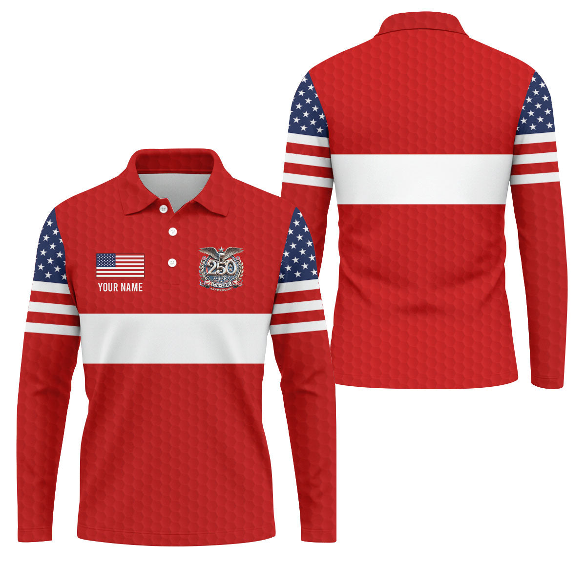 250 Years Red White Blue Stars And Stripes Golf Shirt, Patriotic 4th Of July Golf Shirts For Men