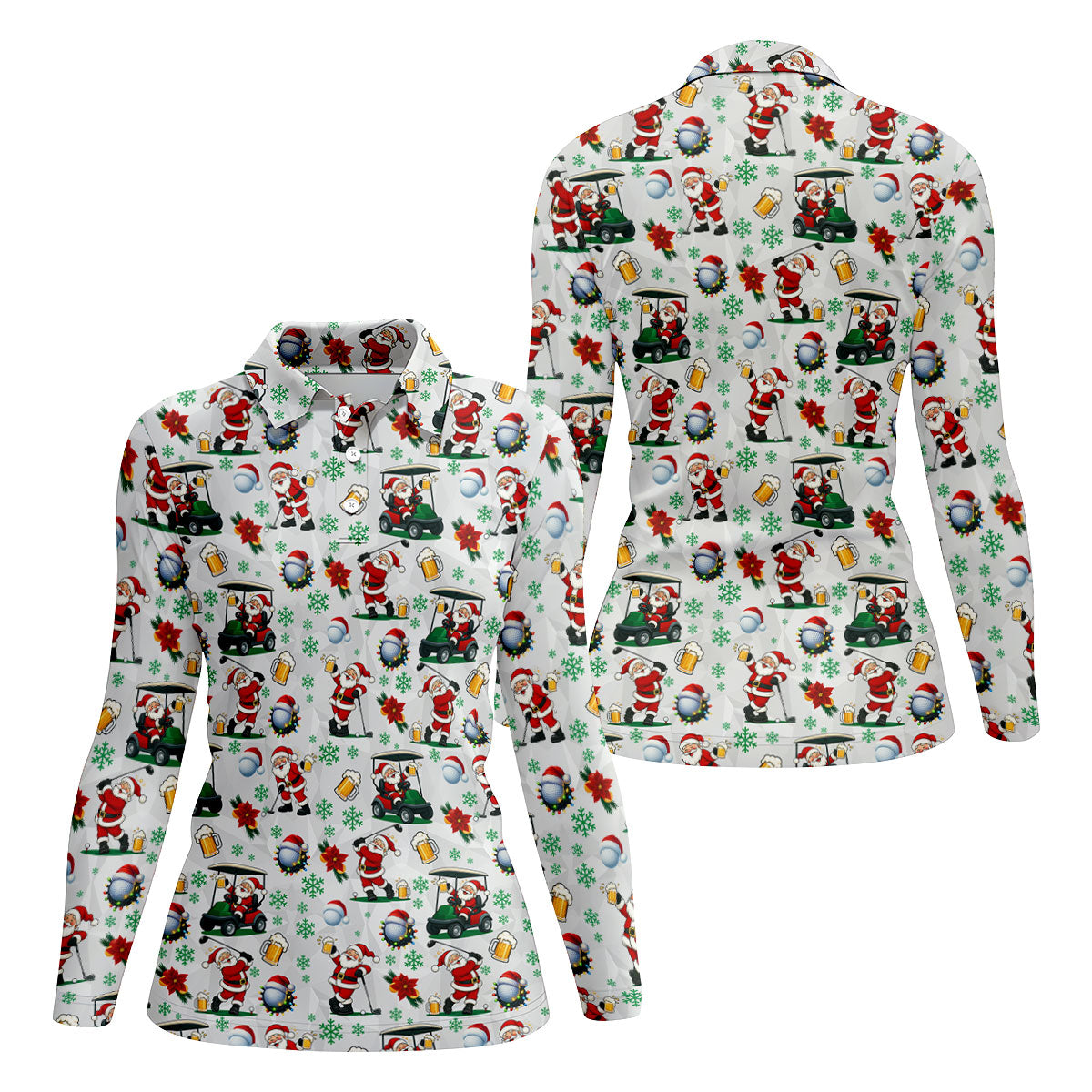 Santa Beer Christmas Golf Polo Shirt, Christmas Golf Shirt, Womens Golf Apparel