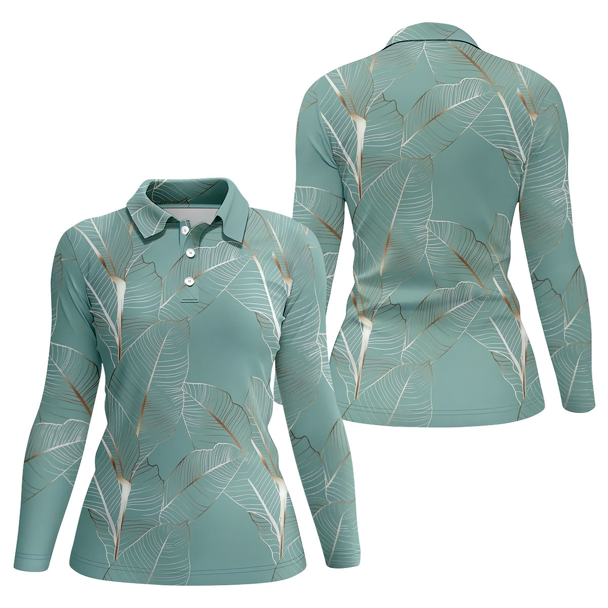 Tropical Leaves Blue Grey Golf Shirt, Summer Hawaiian Golf Shirt, Golf Shirt For Women