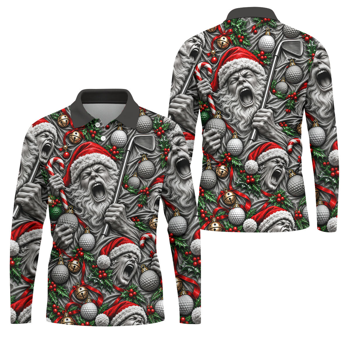 Screaming Santa Faces Christmas Golf Shirt, Mens Golf Polo, Golf Shirts For Men