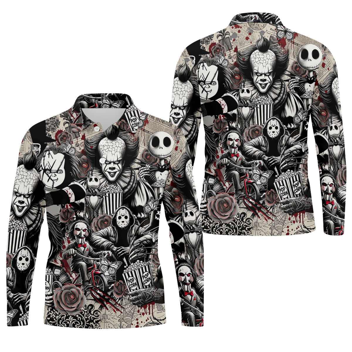 Horror Character Movie Collage Golf Polo Shirt, Men's Golf Polo, Hawaiian Golf Shirt