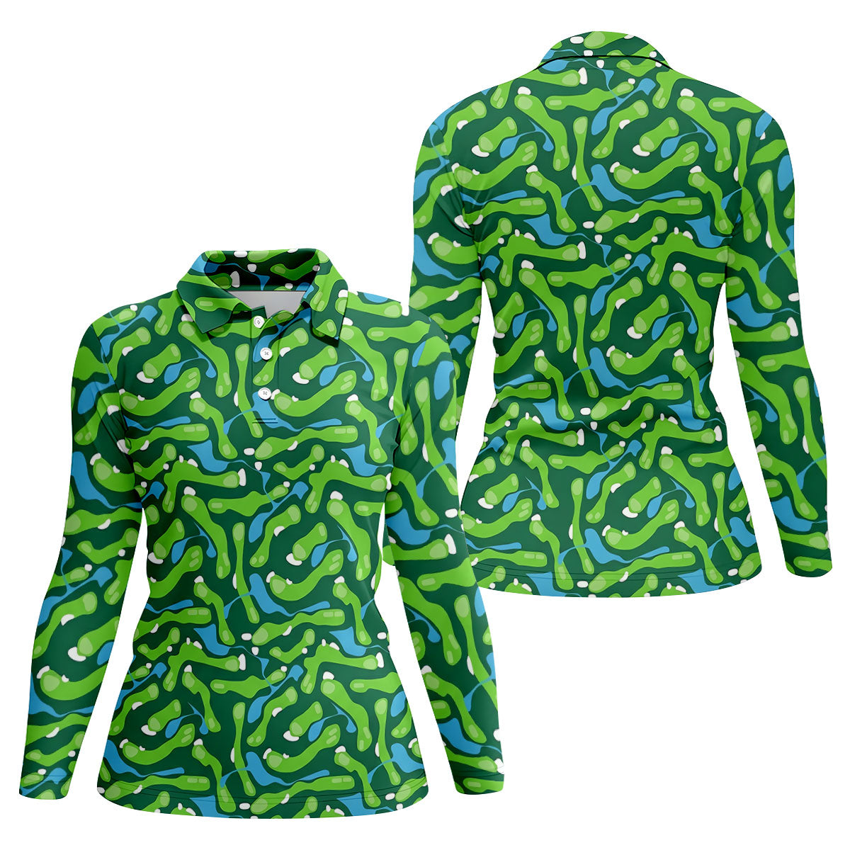 Golf Course Layout Golf Shirt, Fairway Water Hazard Pattern, Golf Shirt For Women
