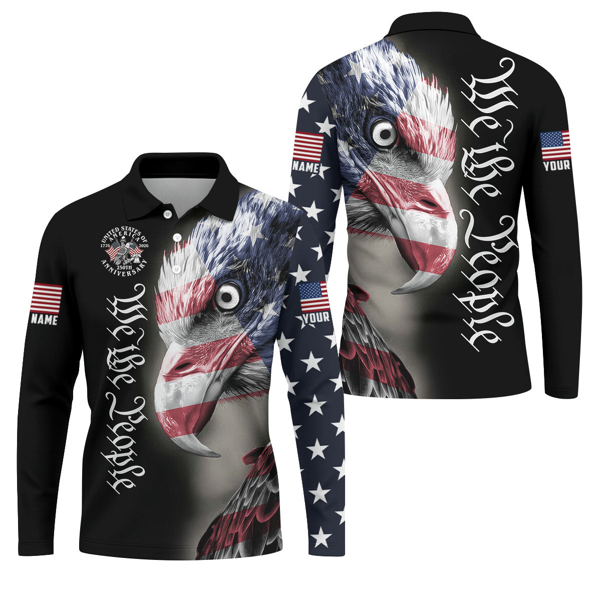 We The People Patriotic Bald Eagle American Flag Golf Shirt, 4th Of July Golf Shirts For Men