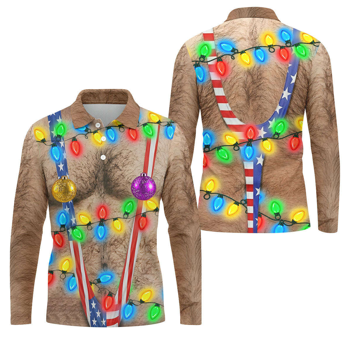 Christmas Lights Suspenders Polo Shirt, Golf Polo Shirts For Men, Mens Golf Shirts