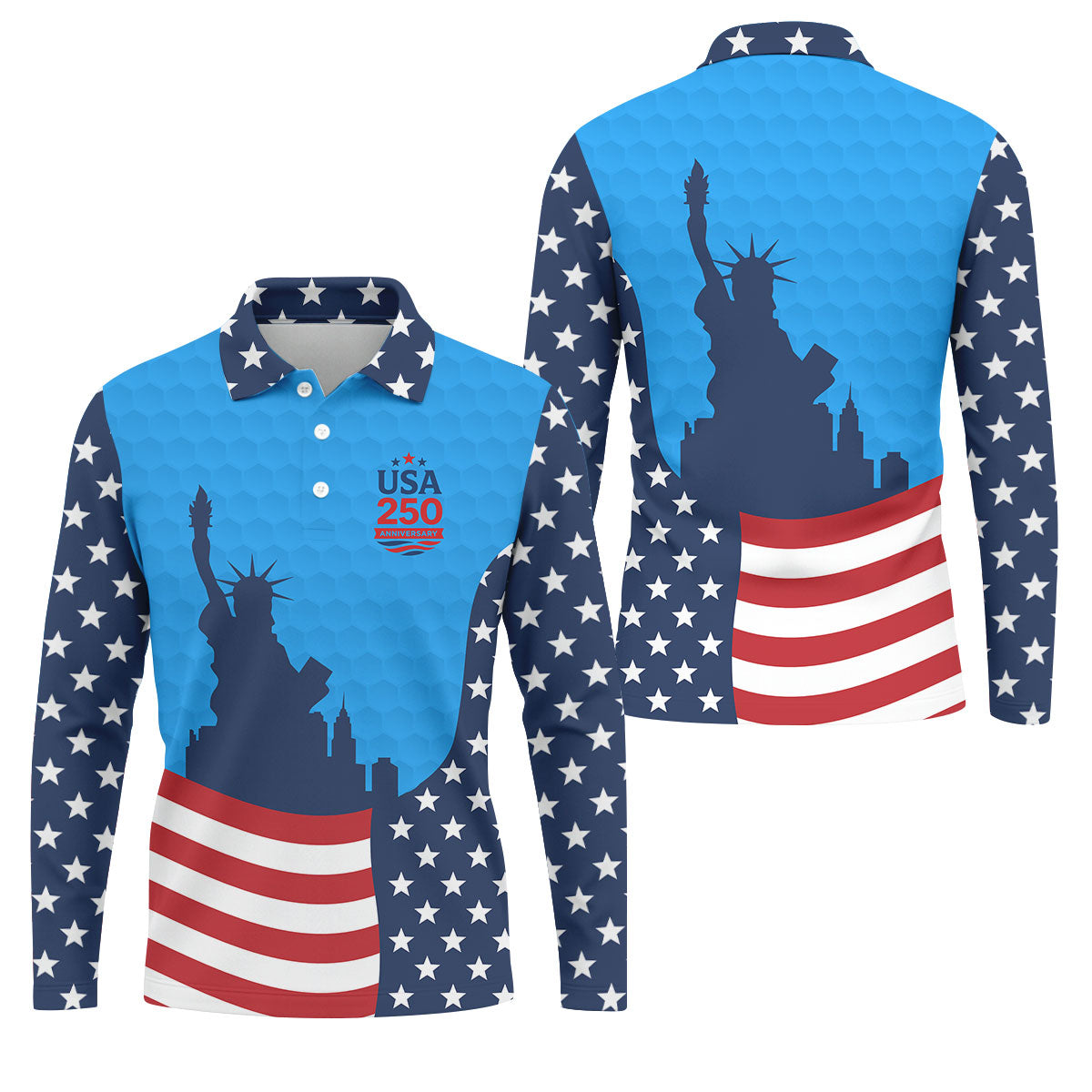 USA 250 Anniversary Statue Of Liberty Blue Golf Shirt, Patriotic Golf Shirt, 4th Of July Golf Shirts For Men