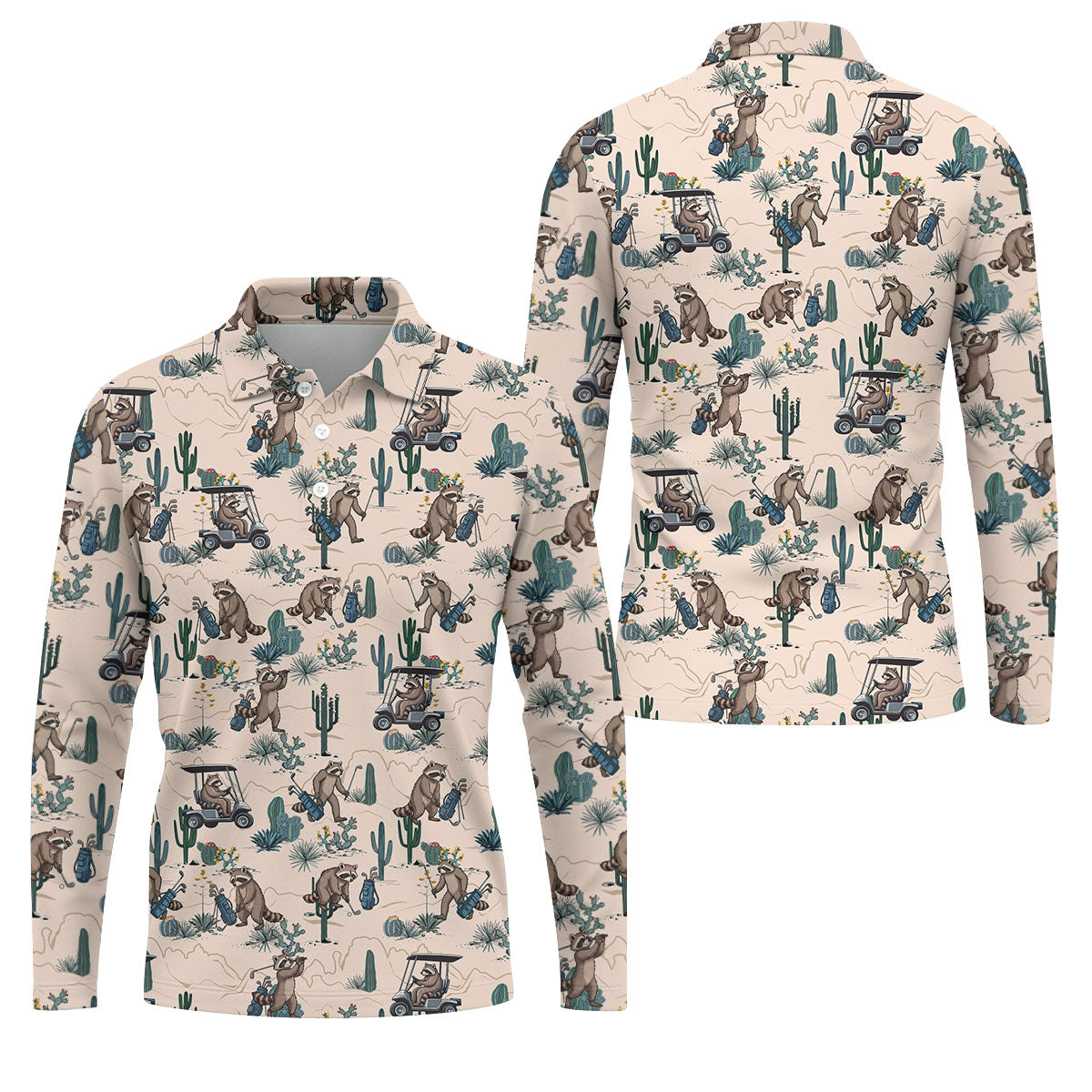 Funny Raccoon Desert Golf Pattern Polo Shirt, Mens Golf Polo, Printed Golf Shirts