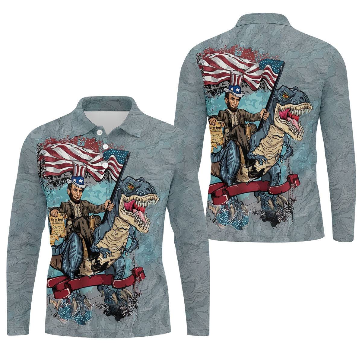 T-Rex Dinosaur US Flag Pattern 4th Of July Golf Shirt, Patriotic 250 Years Golf Shirts For Men