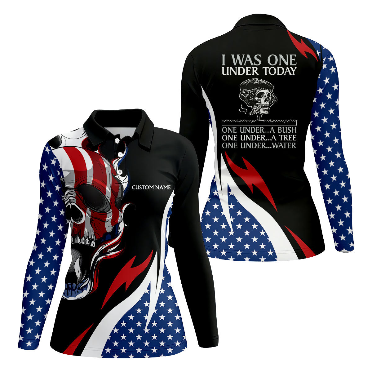I Was One Under Today Cool Skull US Flag Golf Shirt, 4th Of July Patriotic Golf Shirt For Women