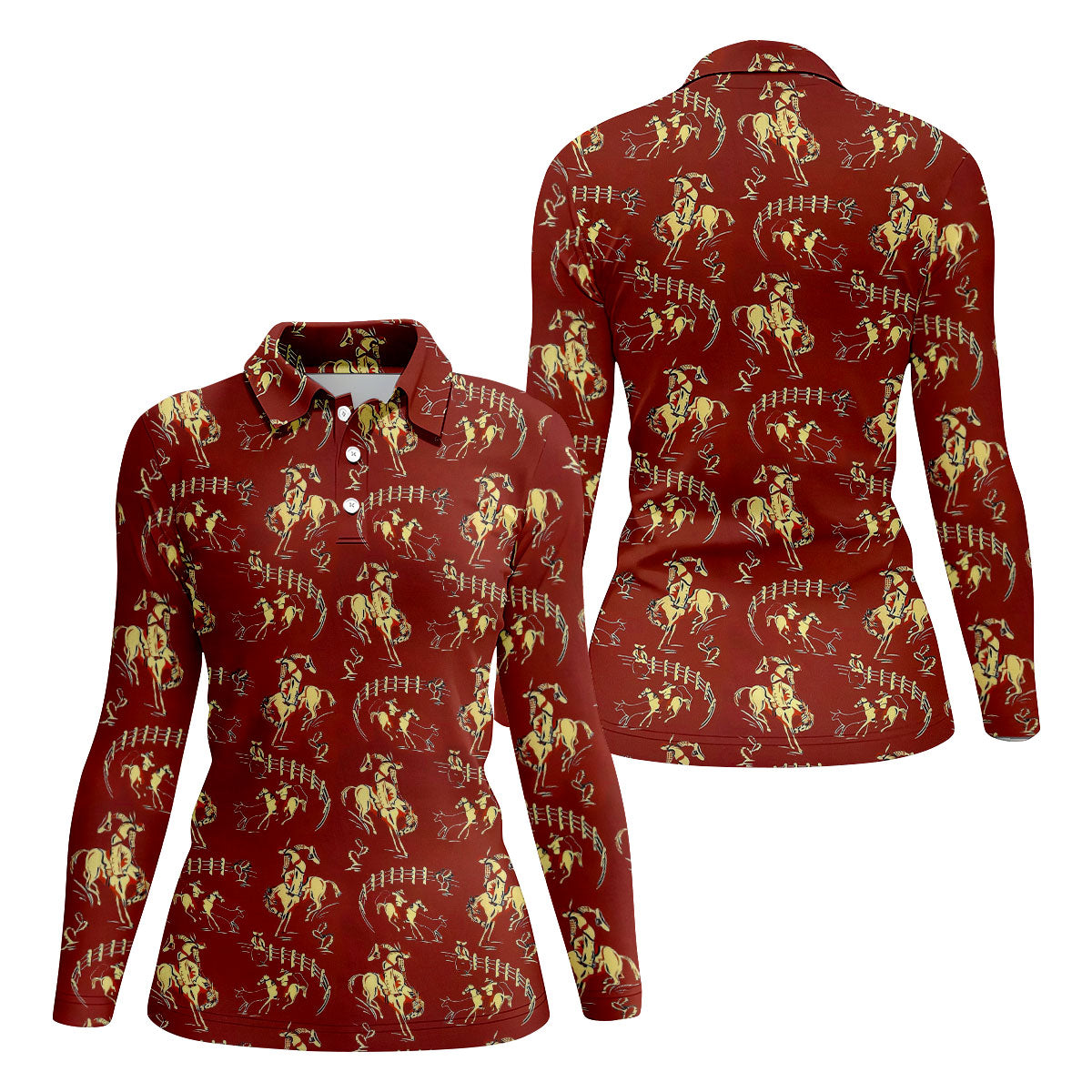 Vintage Rodeo Cowboy Pattern Golf Polo Shirt, Women's Golf Apparel, Ladies Golf Shirt