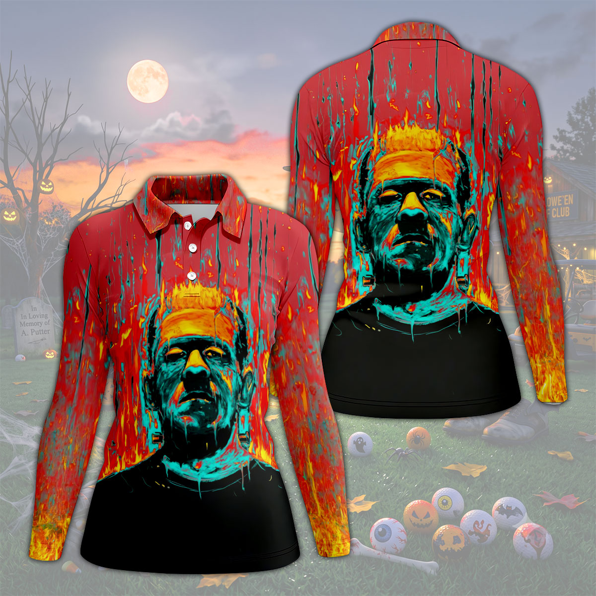 Horror Character Halloween Polo Shirt, Hawaiian Golf Shirt, Golf Tops For Women