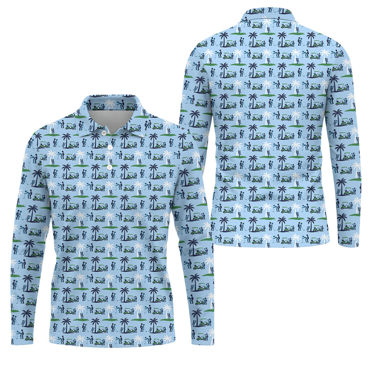 Funny Golf Cart Couple Pattern Men's Golf Shirt, Hawaiian Golf Shirt, Golf Apparel For Men