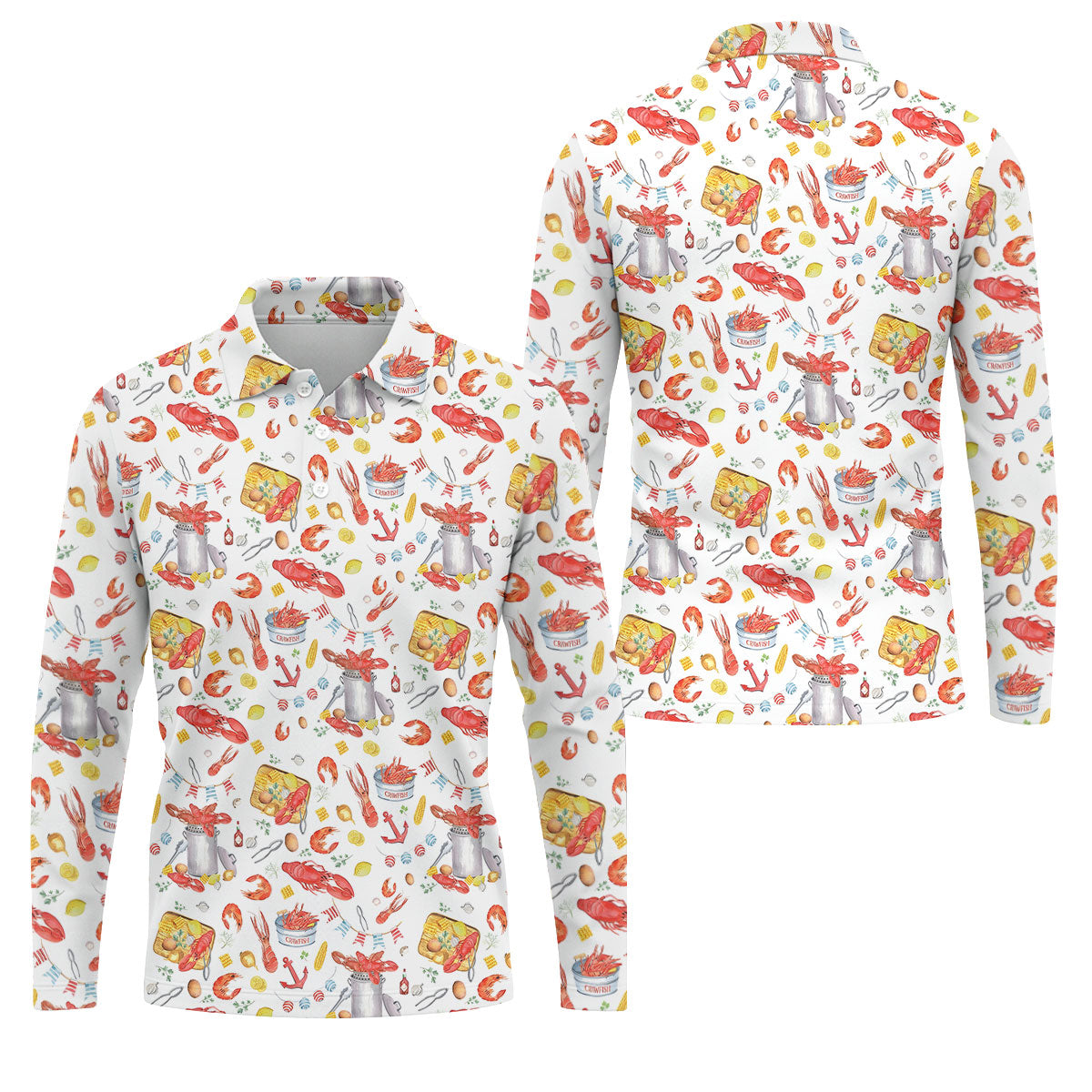 Crawfish Boil Seafood Pattern Polo Shirt, Hawaiian Golf Shirt, Golf Polo Shirts For Men