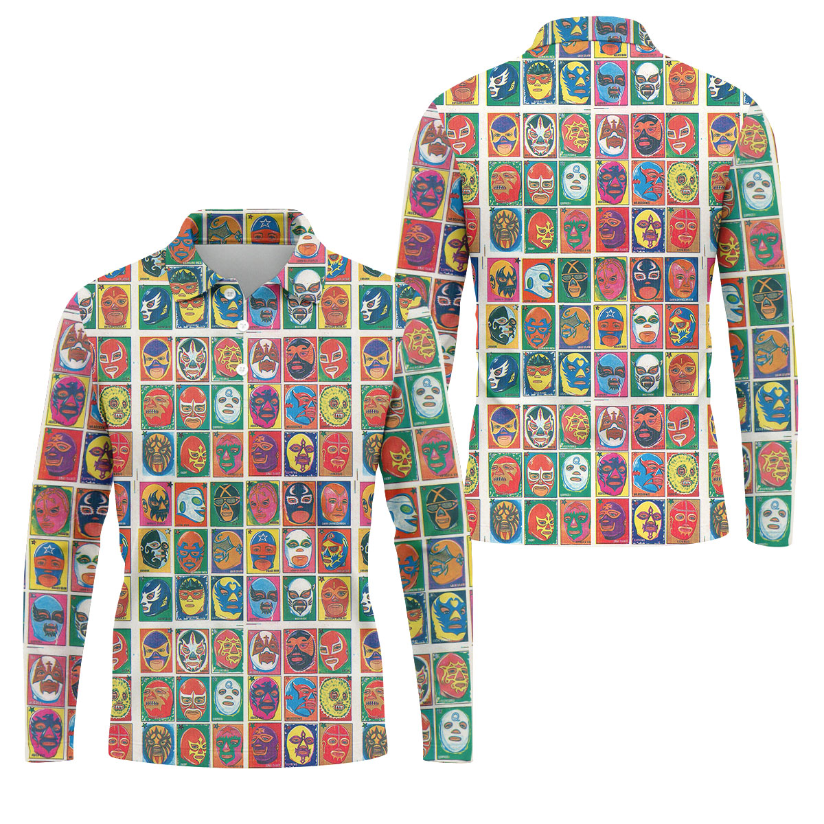 Lucha Libre Mask Grid Pattern Golf Tops For Men, Cinco De Mayo Celebration Golf Shirts For Men