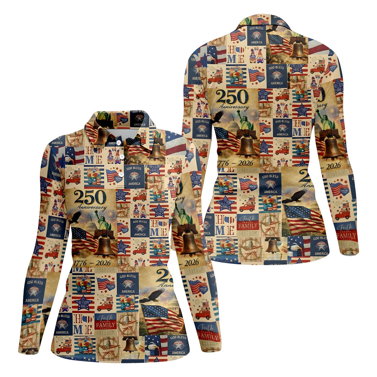 God Bless America Celebrating 250 Retro Golf Shirt, Patriotic 4th Of July Golf Shirt For Women