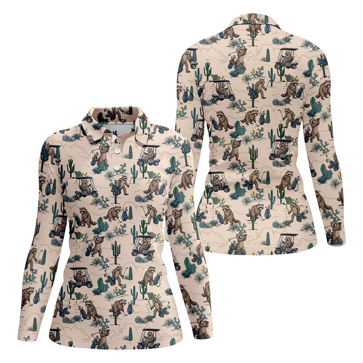 Funny Raccoon Desert Golf Pattern Polo Shirt, Ladies Golf Shirt, Printed Golf Shirt