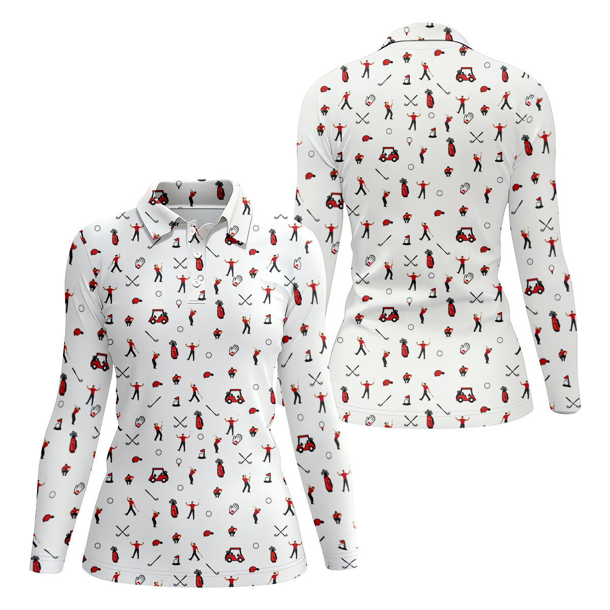 Golf Player Pattern Polo Shirt, Women's Golf Tops, Ladies Golf Shirt