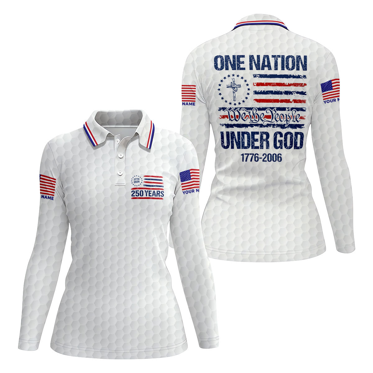 One Nation Under God We The People White Golf Shirt, 250 Years 4th Of July Golf Shirt For Women