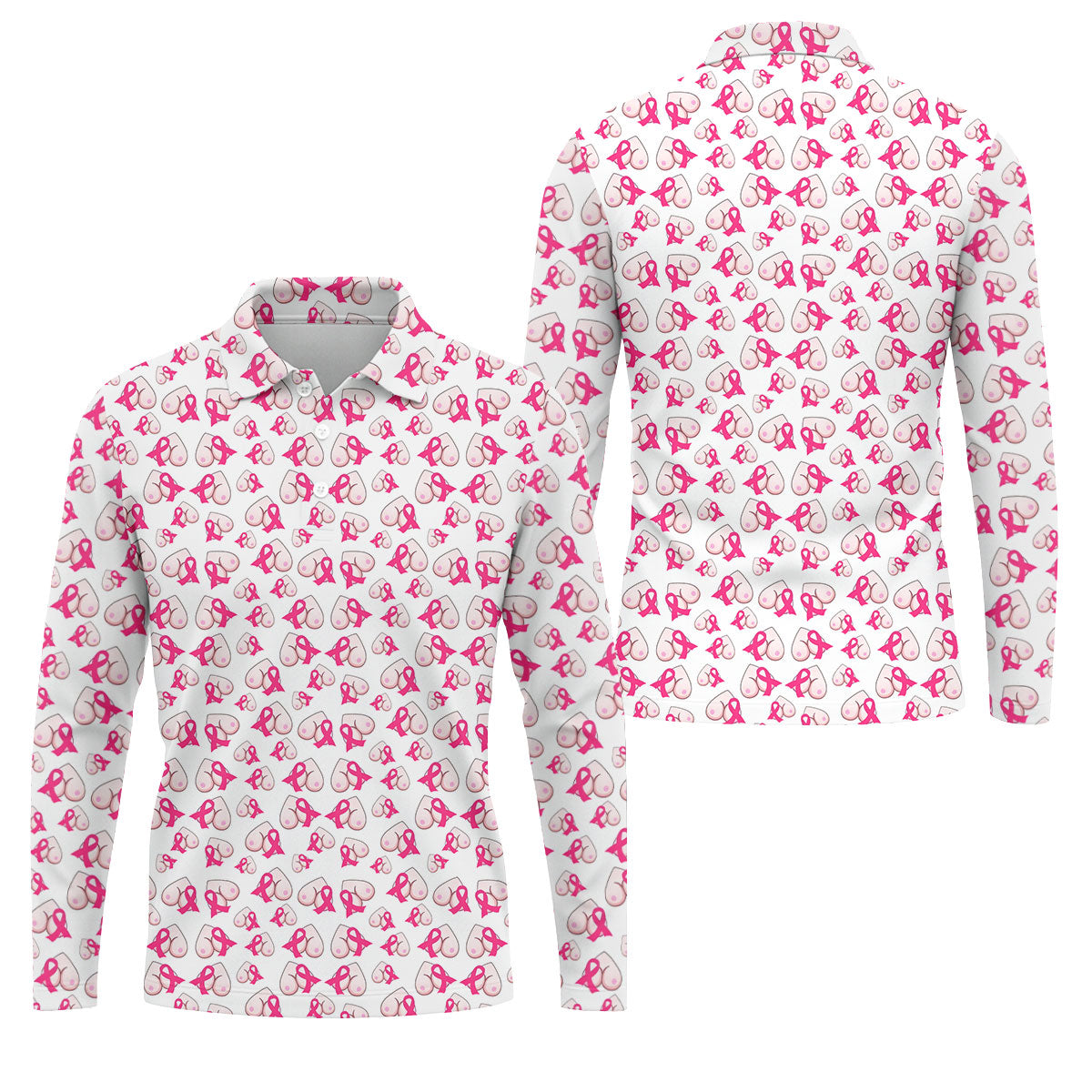 Pink Ribbon Breast Art Breast Cancer Polo Shirt, Golf Shirts For Men, Mens Golf Apparel