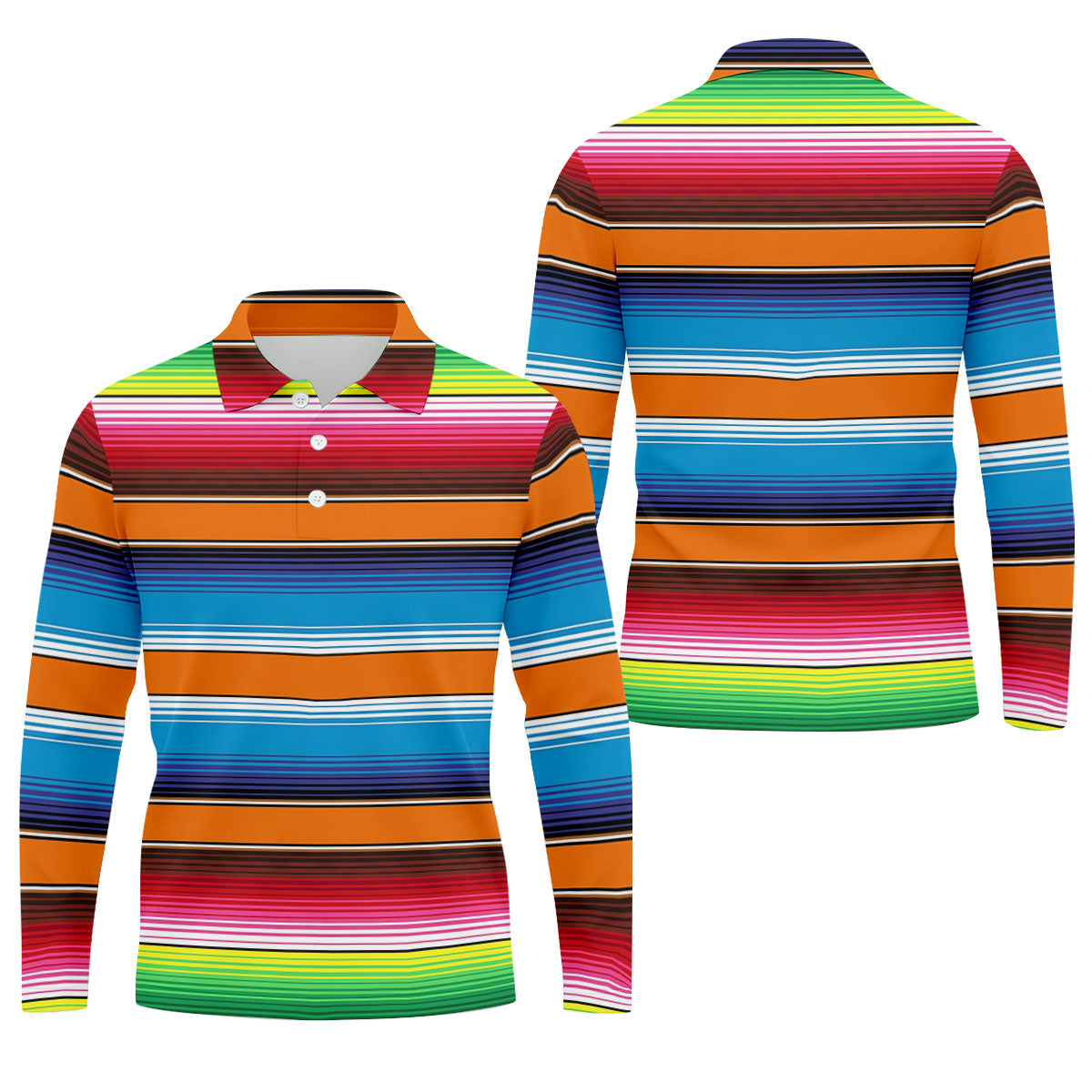 Mexican Serape Stripe Pattern Cinco De Mayo Celebration Fiesta Themed Golf Shirts For Men