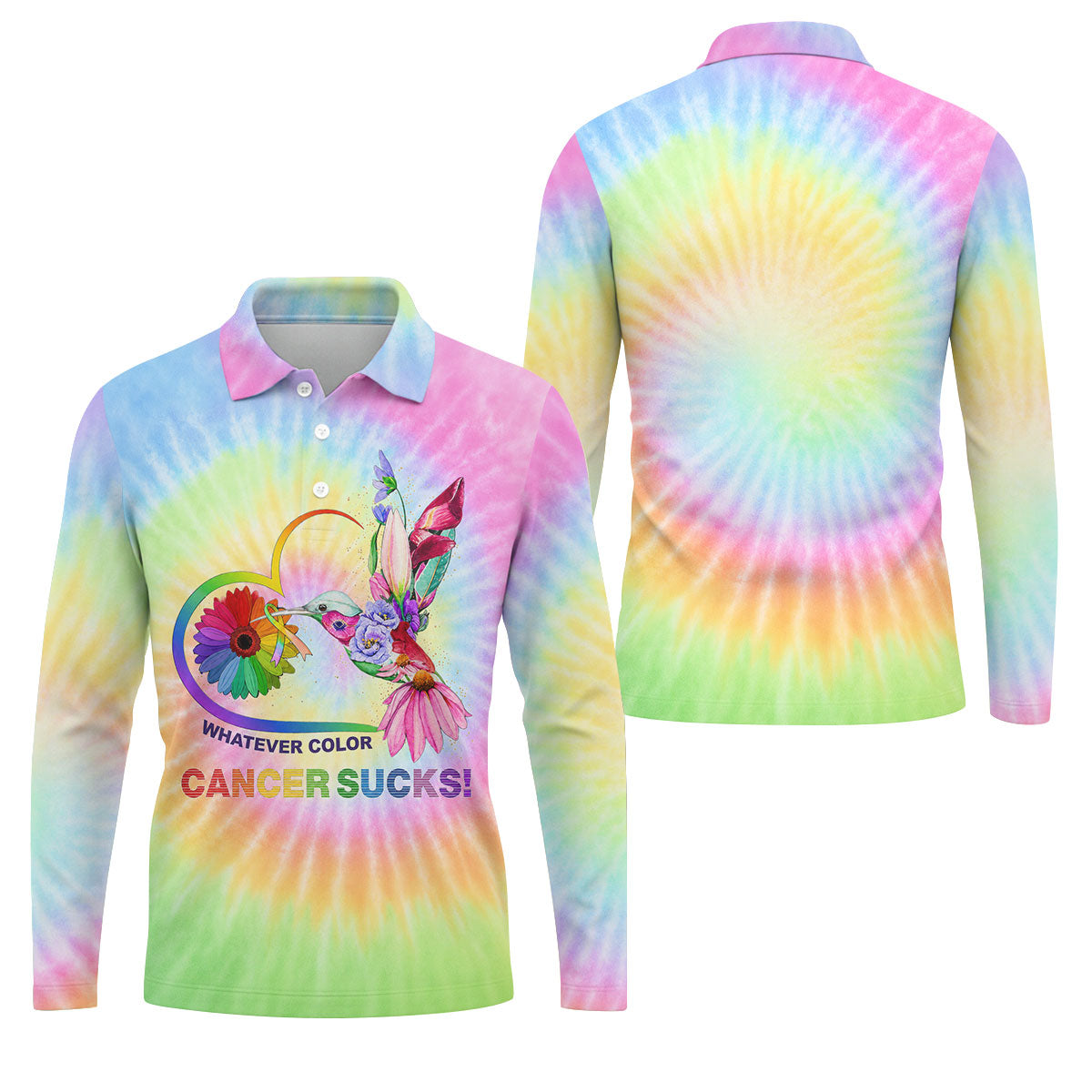 Whatever Color Cancer Sucks Hummingbird Polo Shirt, Mens Golf Polo, Printed Golf Shirts