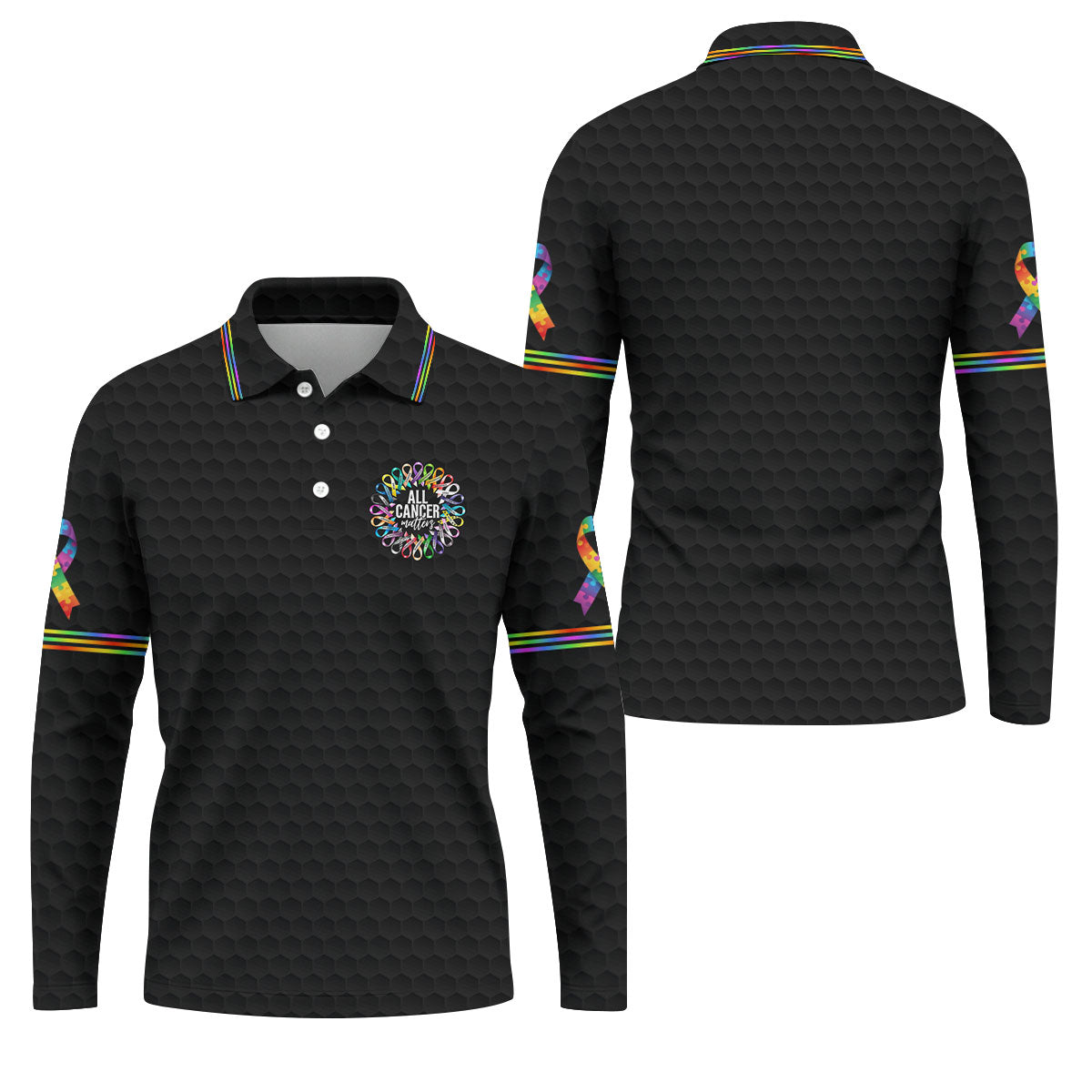All Cancer Matters Multicolor Ribbon Golf Polo Shirt, Mens Golf Shirts, Polo Shirts For Men